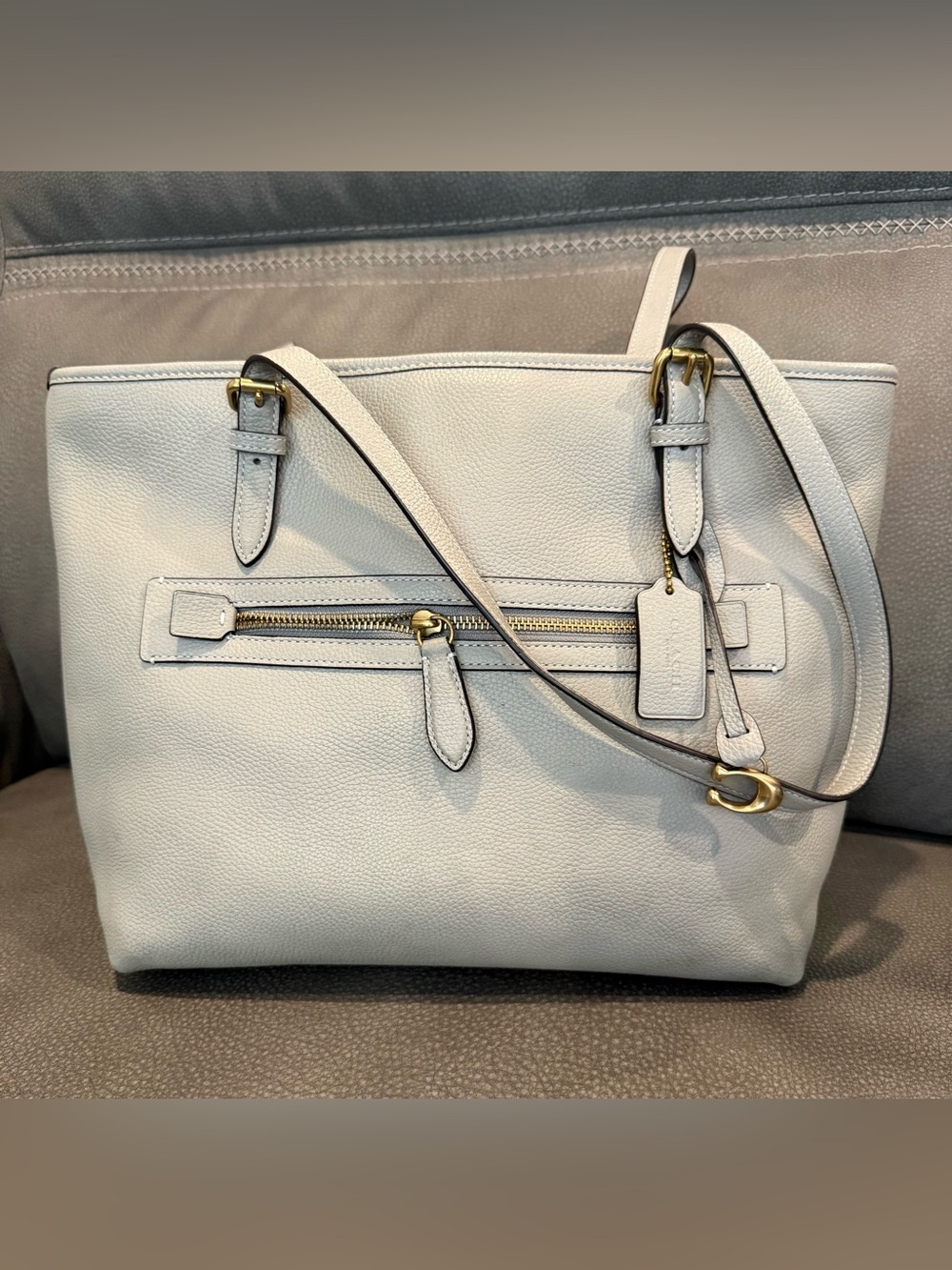 Coach White Leather Tote Bag with Gold Hardware